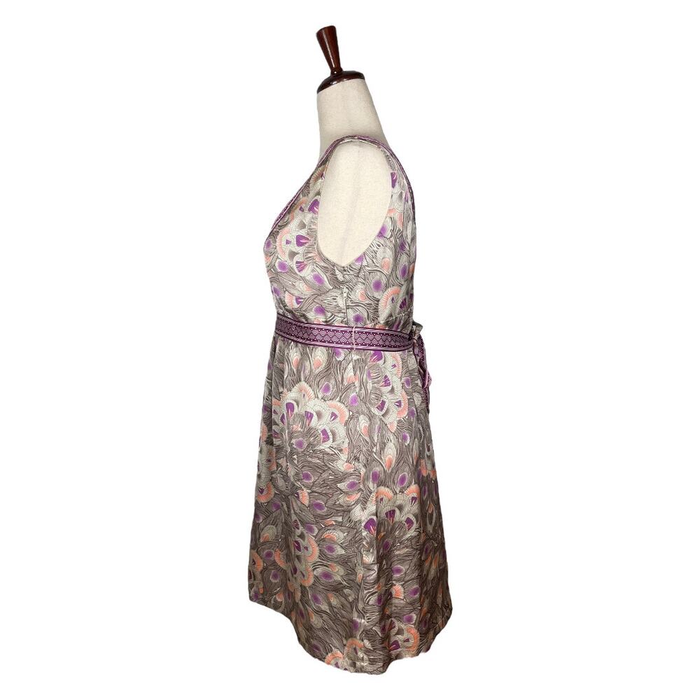 H&M Purple Peacock Print V-Neck Tie Waist Dress       Size: US 14 - Picture 2 of 4